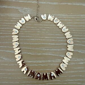 Anthropologie MAMA Cream and Gold Necklace with Crystal Details